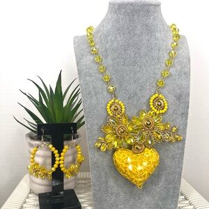 Yellow Beaded Necklace and Earring Set  handmade